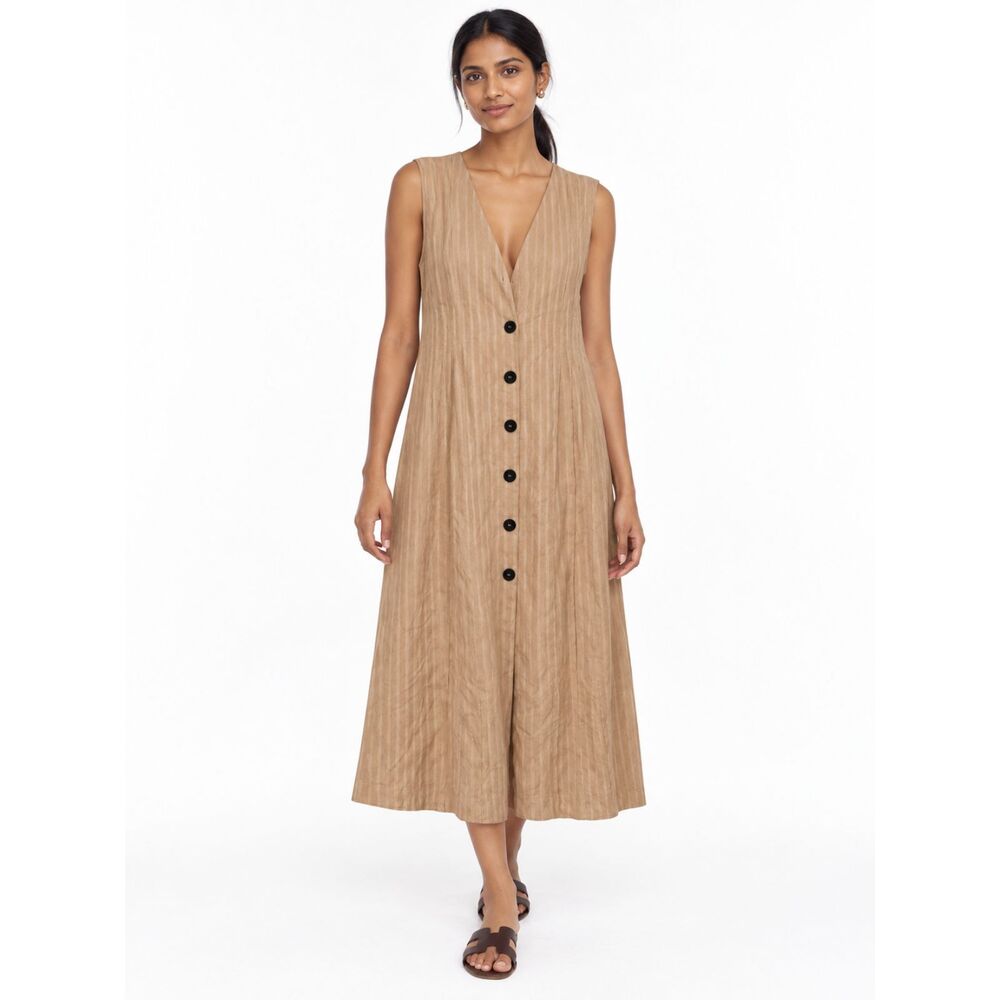 NWT Mustard Seed Brown Striped Button Front Maxi Dress Women’s Medium